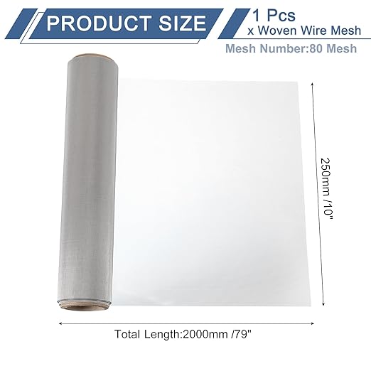 uxcell 80 Mesh 79" x 10" Woven Wire Mesh, 316 Stainless Steel Air Vent Filter - Image 2