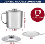 Bacon Grease Container with Strainer, Stainless Steel Oil Storage Can Container - Image 2