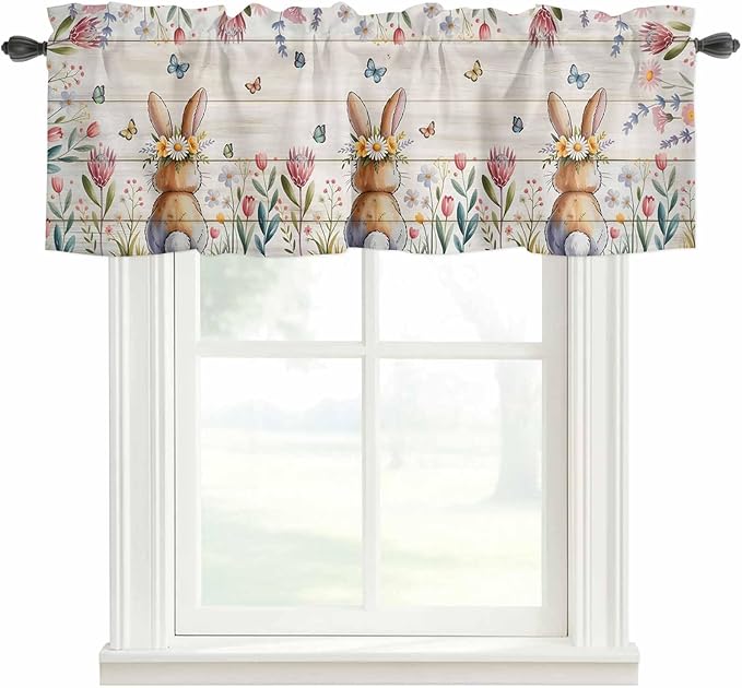 Easter Curtain Valances for Windows, Kitchen Valance Window Treatment, Spring by Unknown