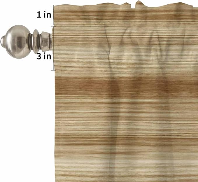 Kitchen Curtains Tiers and Valance Set of 3, Light Brown Wood Grain Light - Image 5