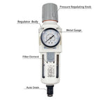 XingNEeng 1/2" NPT Compressed Air Filter Regulator Combo Piggyback, Water/Oil - Image 2