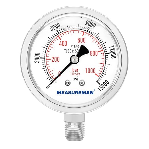 MEASUREMAN Fully Stainless Steel Hydraulic Glycerin Filled Pressure Gauge by MEASUREMAN