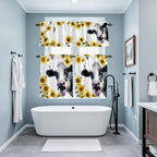 Kitchen Curtains Tiers and Valance Set of 3, Cow Sunflowers Light Filtering - Image 9