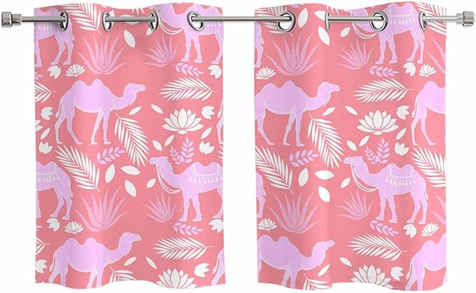 2 Panel Kitchen Cafe Curtains, Desert Camel Sunlight Filtering Nature Air by Hokiten