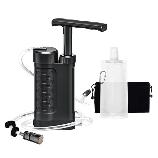 Portable Water Filter Pump, 0.01 Micron Manual Survival Water Purifier by Ginkin