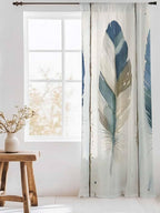 Sheer Curtains 96 Inches Long, Boho Blue Feathers Semi Sheer Curtains Light - Image 3