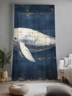 Sheer Curtains 84 Inches Long, Ocean Vintage Whale Semi Sheer Curtains Light - Image 2