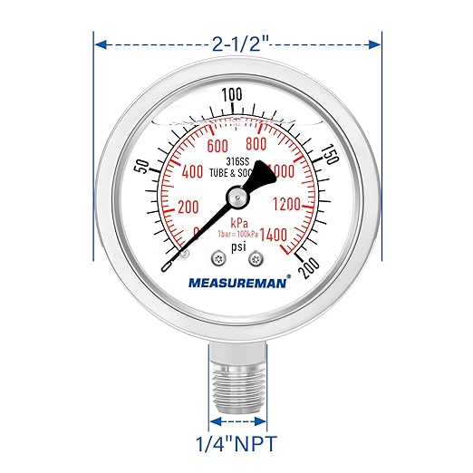 MEASUREMAN Fully Stainless Steel Hydraulic Glycerin Filled Pressure Gauge - Image 7
