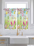 Easter Kitchen Curtains 45 Inches length, Spring Bunny Colorful Rabbit Eggs - Image 3