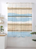 Sheer Curtains 63 Inch Length, Vintage Geometric Blue Semi Sheer Curtains Light - Image 2