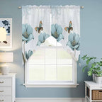 Blue Tulips Swag Valances for Windows, Watercolor Flowers Butterfly Spring - Image 6