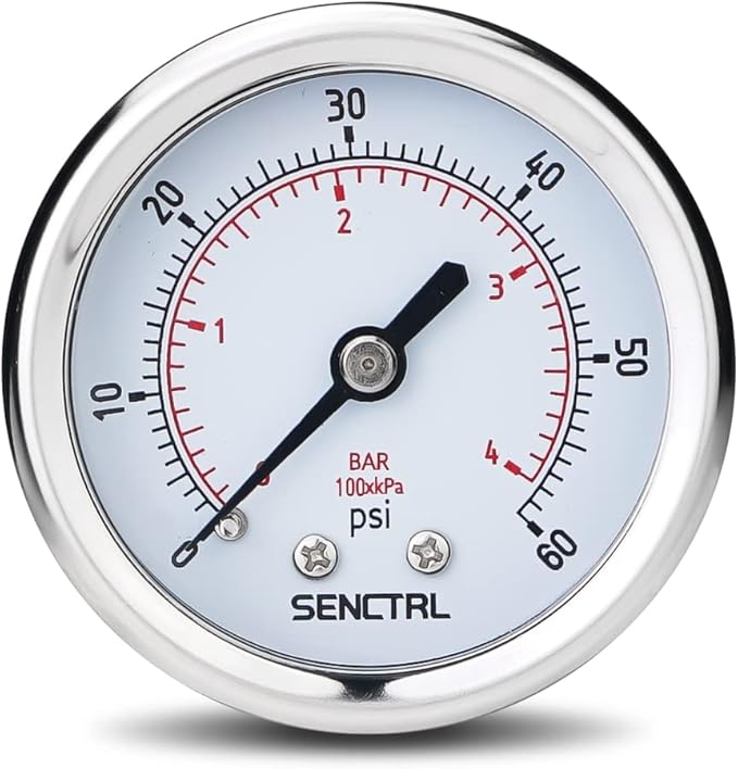 SENCTRL 0-60 Psi Pressure Gauge, 1/4 NPT Back Mount, Waterproof, Stainless by senctrl