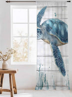 Sheer Curtains 84 Inches Long, Teal Green Ocean Turtle Semi Sheer Curtains - Image 3