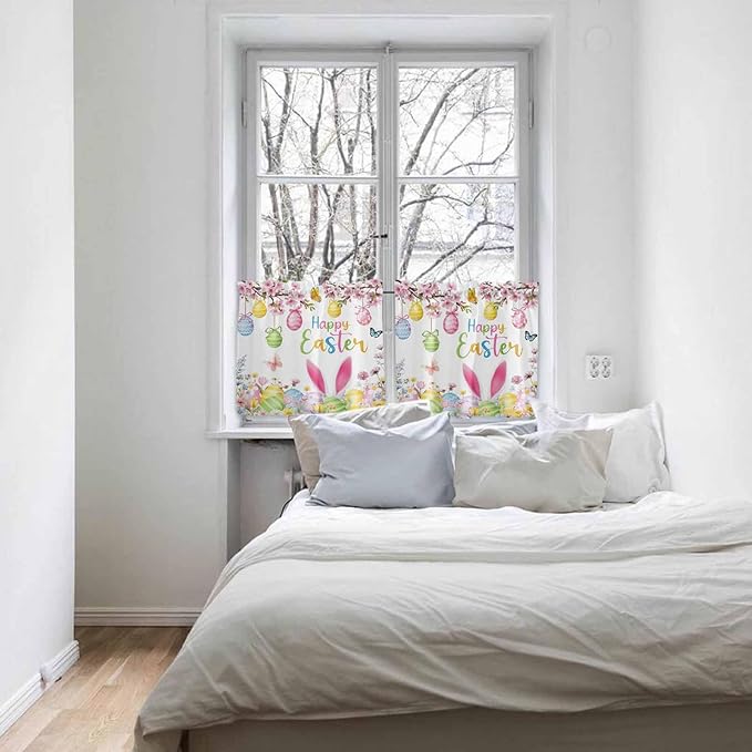Happy Easter Half Window Curtain 36 Inches Long, Spring Watercolor Bunny Eggs - Image 5
