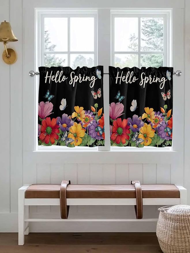 Spring Flowers Half Window Curtain 36 Inches Long, Watercolor Country Colorful - Image 4