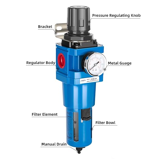 NANPU 1" NPT Compressed Air Filter Regulator Combo Piggyback, 5 Micron Brass - Image 3