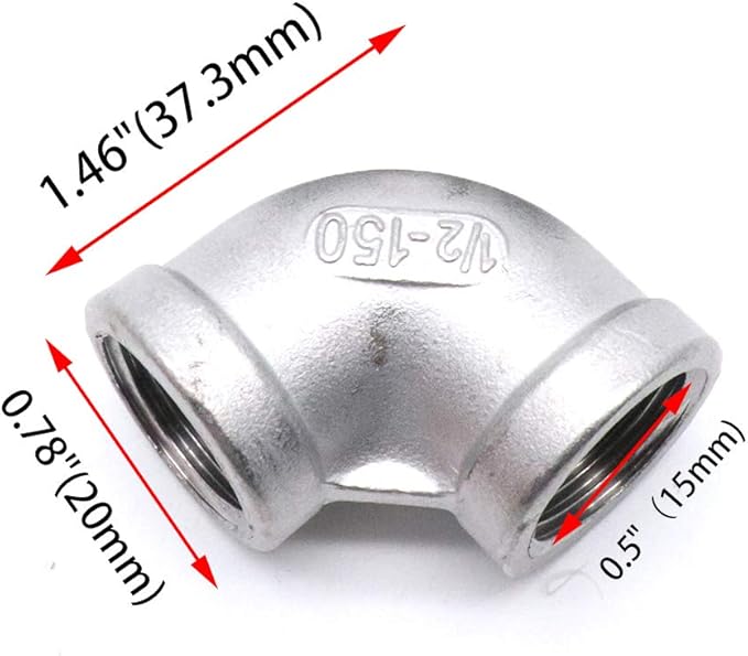 2Pcs 304 Stainless Steel 90 Degree Elbow 1/2" NPT Female x 1/2" NPT Female - Image 8