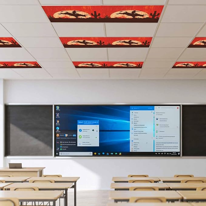 Fluorescent Light Covers for Drop Ceiling Western Cowboys Horse Riding on Red - Image 4