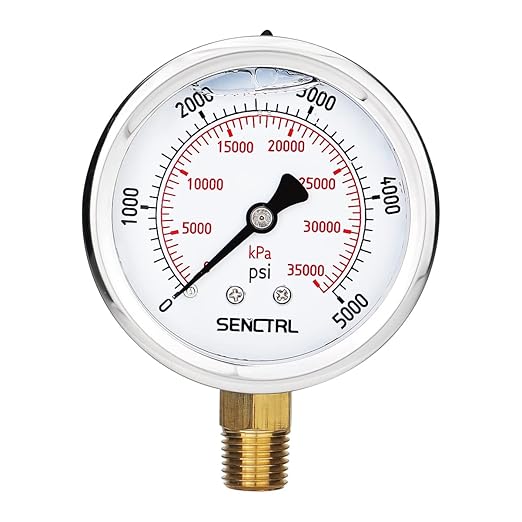 SENCTRL 5000 Psi Glycerin Liquid Filled Hydraulic High Pressure Gauge, 2.5" by senctrl