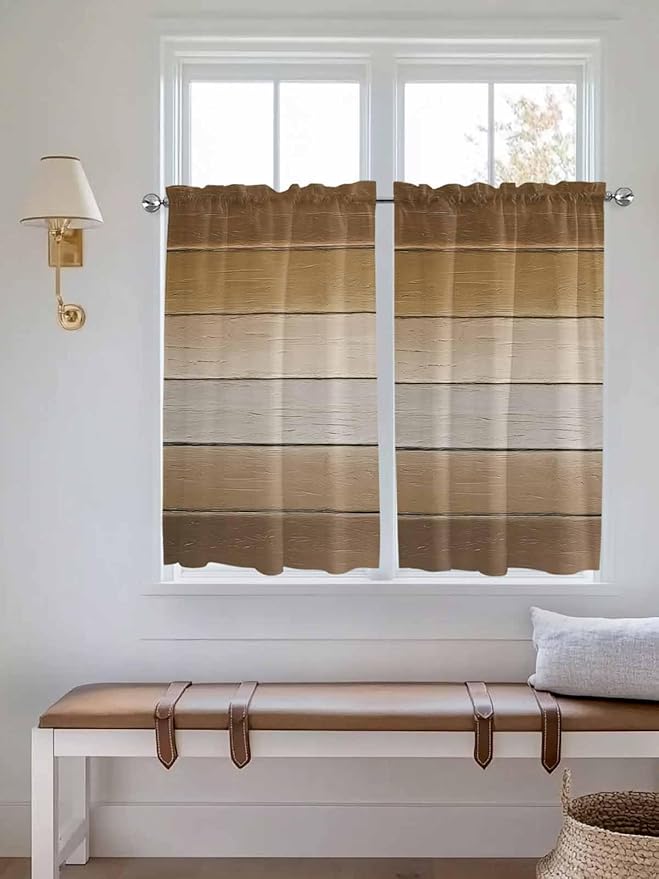 Vintage Brown Gradient Wood Grain Window Valance Curtains, Farmhouse Wood Barn - Image 2