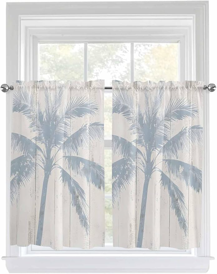 Summer Coconut Tree on Vintage Wood Grain Window Valance Curtains, Seaside - Image 9