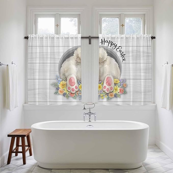 Easter Bunny Kitchen Tier Curtains 45 Inch Long 2 Panel Set, Rod Pocket Short - Image 5