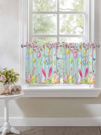 Happy Easter Half Window Curtains 24 Inches Long, Spring Bunny Eggs Flower Teal - Image 7