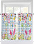 Happy Easter Tier Curtains 45 Inches Long, Spring Watercolor Bunny Eggs Flower by Unknown