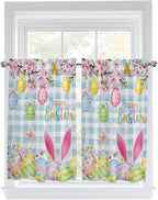Happy Easter Kitchen Curtains 45 Inches length, Spring Watercolor Bunny Eggs by Unknown