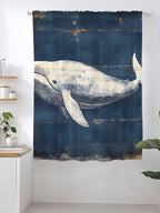 Sheer Curtains 63 Inch Length, Ocean Vintage Whale Semi Sheer Curtains Light - Image 2