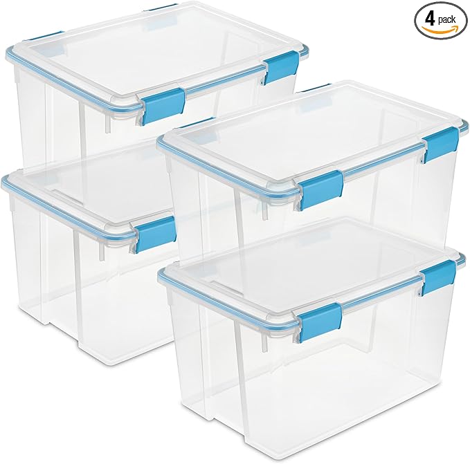Sterilite 4 Pack Gasket Box, Weather-Resistant Storage Bins by Sterilite