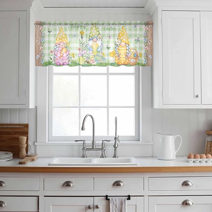 Easter Sheer Valances for Windows 42"x18", Light Filtering Kitchen Curtains - Image 3