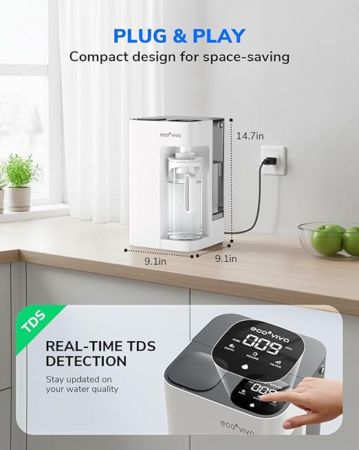 Ecoviva Mate 3 Countertop Reverse Osmosis Water Filter, 8-Stage RO Water - Image 3