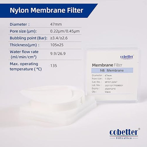 100 PCS Nylon Disc Membrane Filters 47mm 0.1µm Pore Size pH 5-12 - Image 2