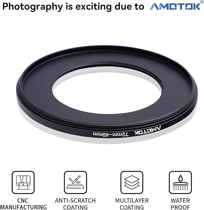 72mm Lens to 49mm Camera Lens Adapter, 72mm-49mm Filter Step-Down Ring - Image 2