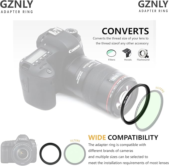 52mm to 77mm Step Up Ring Filter Adapter Black Metal Step up Adapter Rings - Image 4