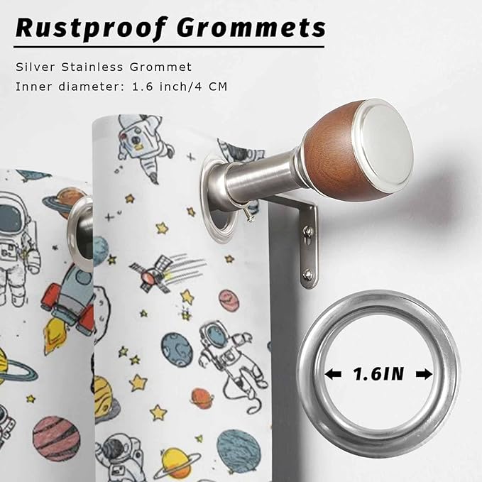 Cartoon Space Outdoor Curtains for Patio Astronauts Spacecraft Rockets - Image 2