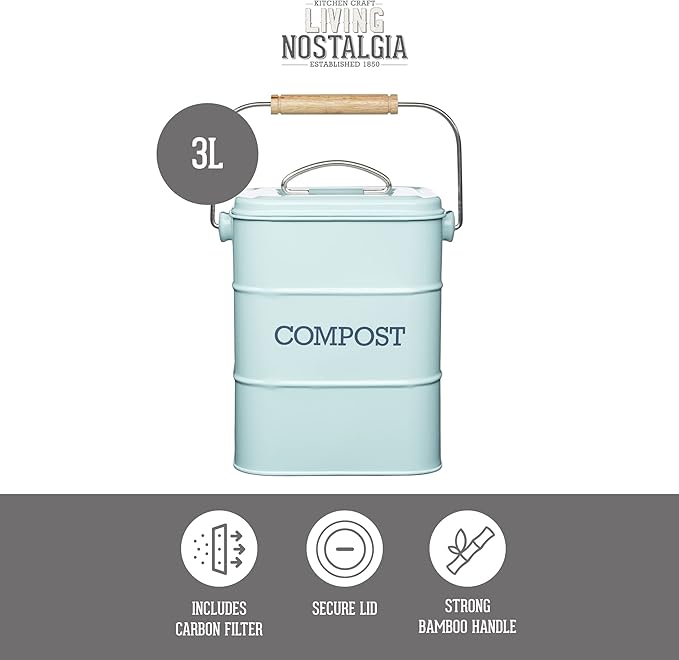Kitchen Craft Living Nostalgia Vintage Blue Compost Bin LNCOMPBLU - Image 3