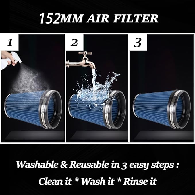 6" Inlet Cold Air Intake Filter Cone Replacement Performance Washable Clamp-On - Image 4