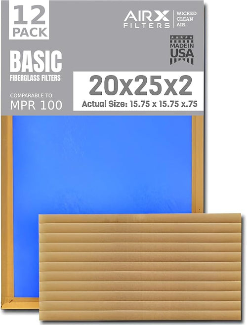 20x25x2 Air Filter Comparable to MPR 100 Basic Economy Furnace Filters by AIRXFILTERSWICKEDCLEANAIR