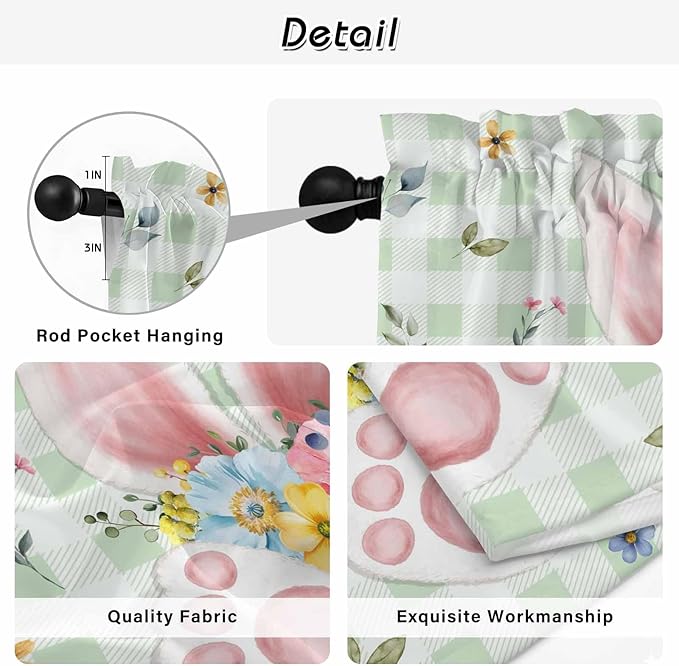 Easter Kitchen Tier Curtains 45 Inch Long 2 Panel Set, Rod Pocket Short Window - Image 9