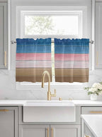 Blue Pink Brown Gradient Wood Grain Window Valance Curtains, Vintage Wood Board by IDOWMAT