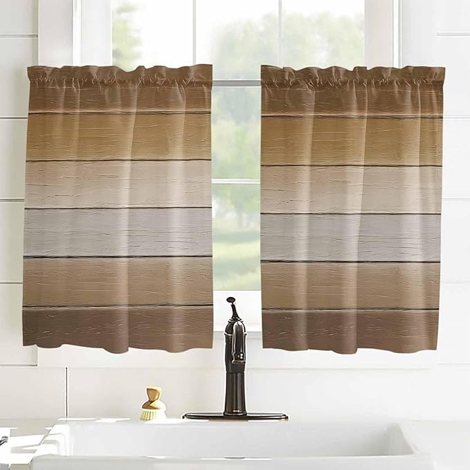 Vintage Brown Gradient Wood Grain Window Valance Curtains, Farmhouse Wood Barn - Image 4