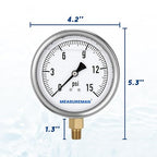 MEASUREMAN Glycerin Filled Plumbing Pressure Gauge 0-15psi Stainless Steel Case - Image 6