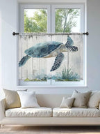Sheer Curtains 45 Inch Length, Sea Turtle Teal Blue Semi Sheer Curtains Light - Image 4