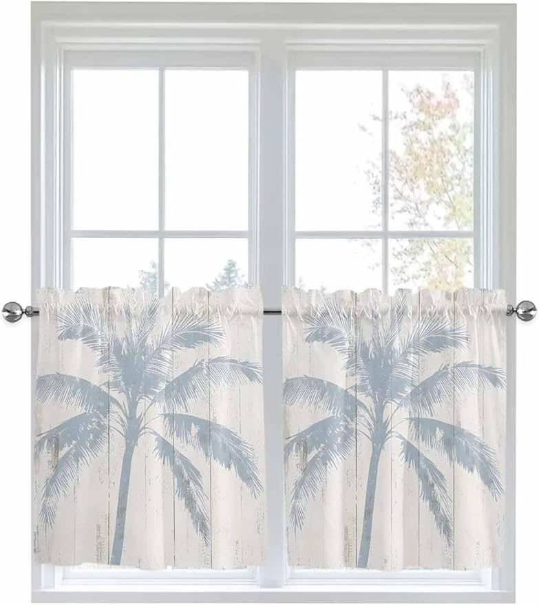 Summer Coconut Tree on Vintage Wood Grain Window Valance Curtains, Seaside - Image 6