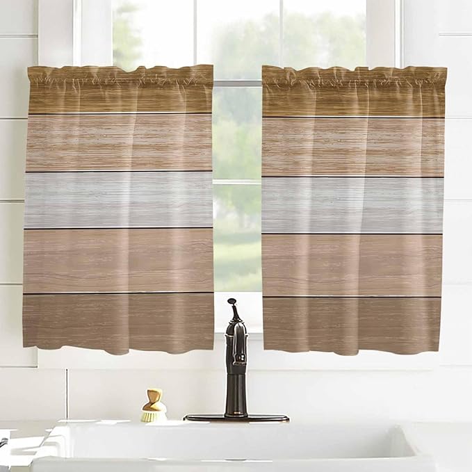 Retro Farm Wood Board Window Valance Curtains, 2 Panel - Image 8