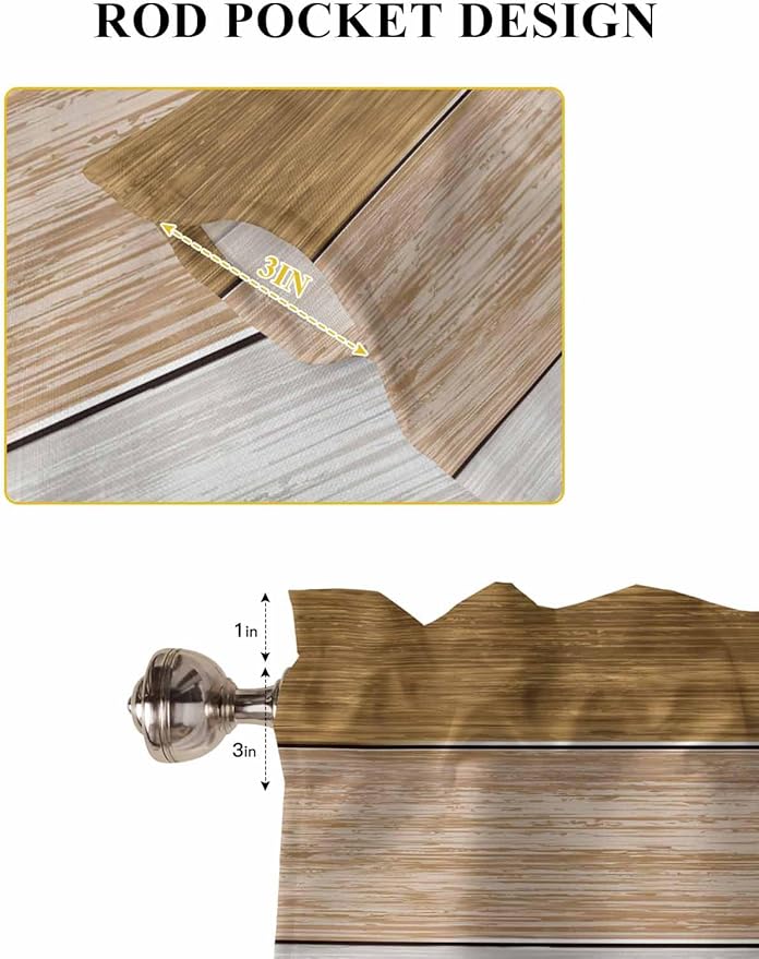 Retro Farm Wood Board Window Valance Curtains, 2 Panel - Image 5