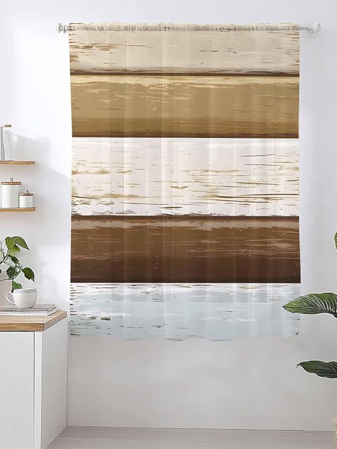Sheer Curtains 72 Inches Long, Wood Grain Brown Semi Sheer Curtains Light - Image 2