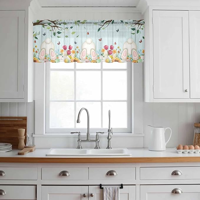 Easter Sheer Valances for Windows 42"x12", Light Filtering Kitchen Curtains - Image 3